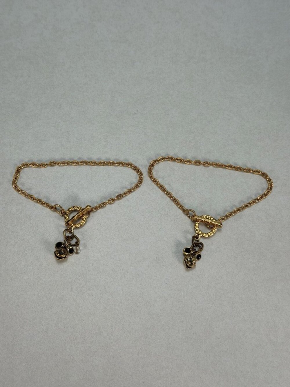 Disney Mickey Mouse Gold Tone Toggle Bracelet Set Black Enamel Charms Lot Of 2